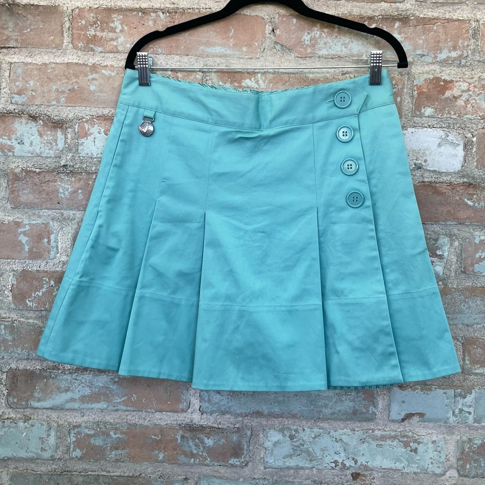 Oakley Pleated Skirt Skort Aqua Blue Green Wrap Tennis Stretch Cotton Mini 6